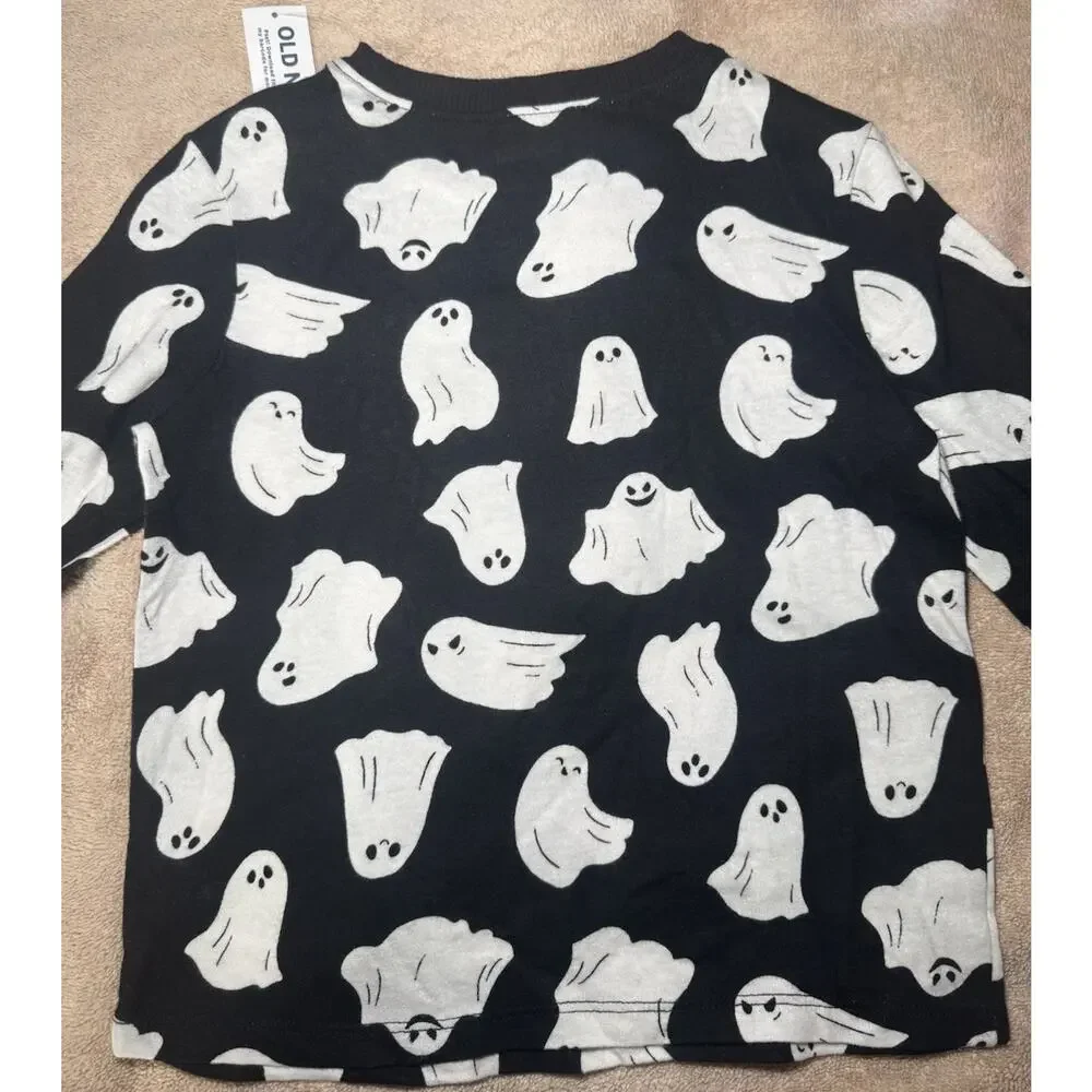 Old Navy Long Sleeve T-Shirt Unisex Size 4T Black with Ghost Graphic Print NWT